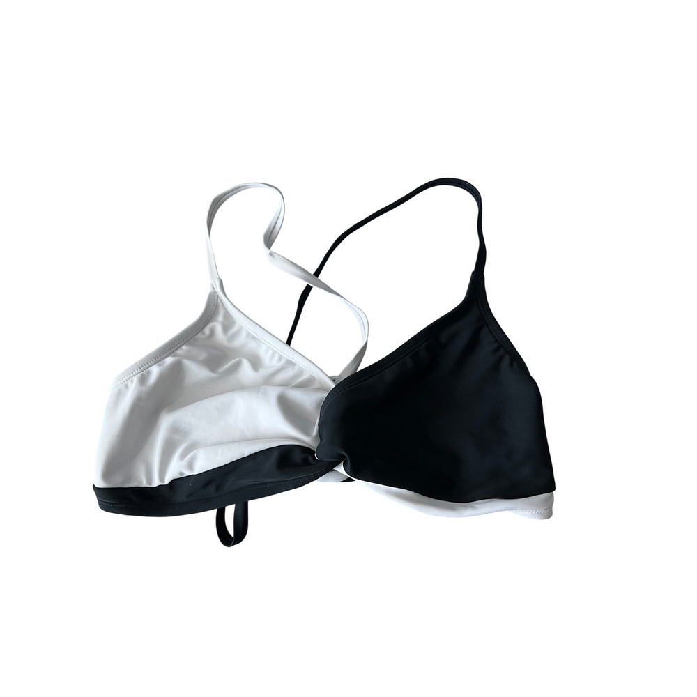 Aqua Couture Womens Colorblock Twist Bikini Top Black/White Size L AQCB B162